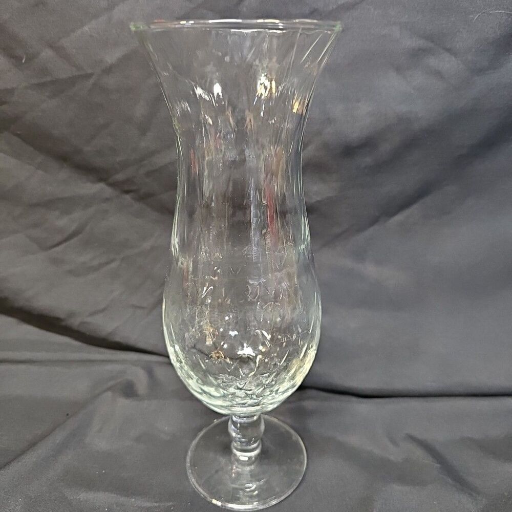 Clear Hurricane Vase Diamond Optic Pattern 10 Inches Tall